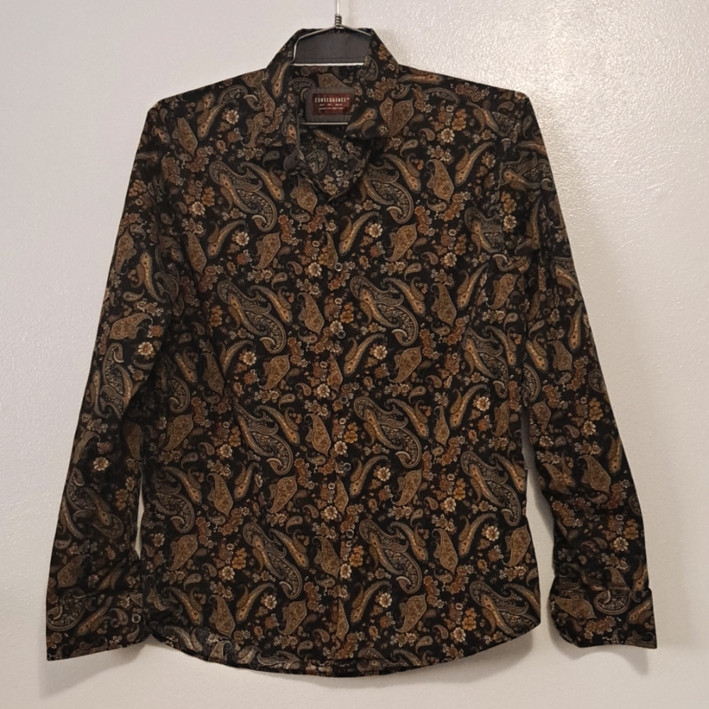 Consequence Paisley Shirt Large Button Front Boho… - image 1
